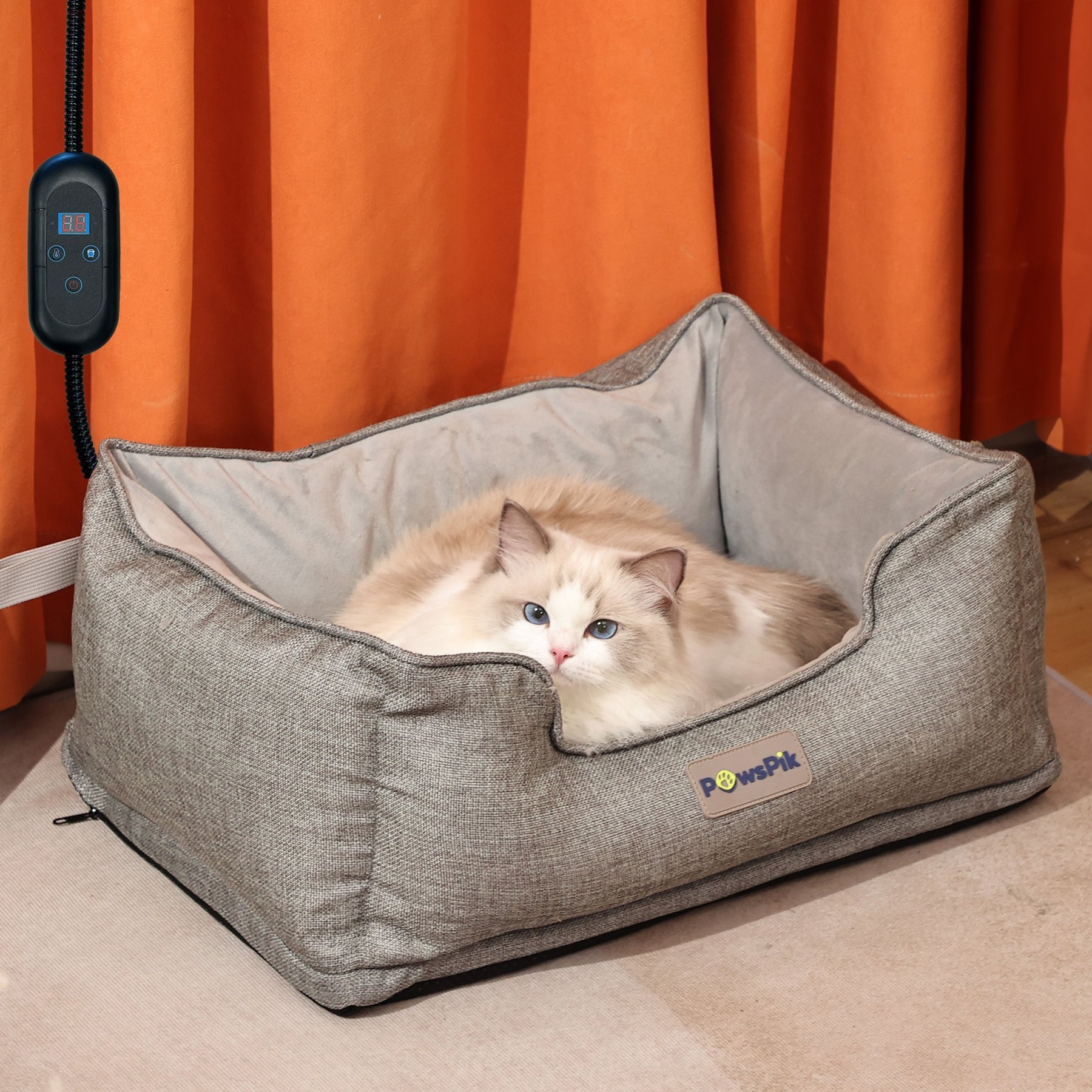 PawsPik Indoor Electric Heated Cat & Small Dog Bed, Fleece Lined, Ash Gray, Small