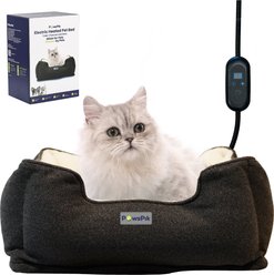 PawsPik Indoor Electric Heated Cat & Small Dog Bed, Sherpa Lined, Charcoal & Ivory, Small