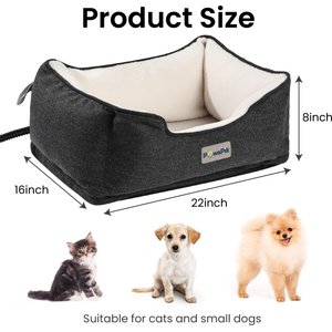 PawsPik Indoor Electric Heated Cat & Small Dog Bed, Sherpa Lined, Charcoal & Ivory, Small