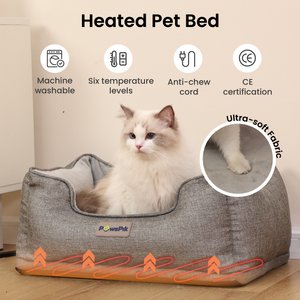 PawsPik Indoor Electric Heated Cat & Small Dog Bed, Sherpa Lined, Charcoal & Ivory, Small