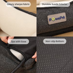 PawsPik Indoor Electric Heated Cat & Small Dog Bed, Sherpa Lined, Charcoal & Ivory, Small