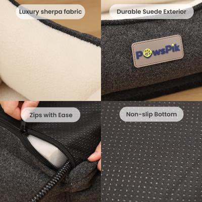 Show full view: PawsPik Indoor Electric Heated Cat & Small Dog Bed, Sherpa Lined, Charcoal & Ivory, Small slide 5 of 11