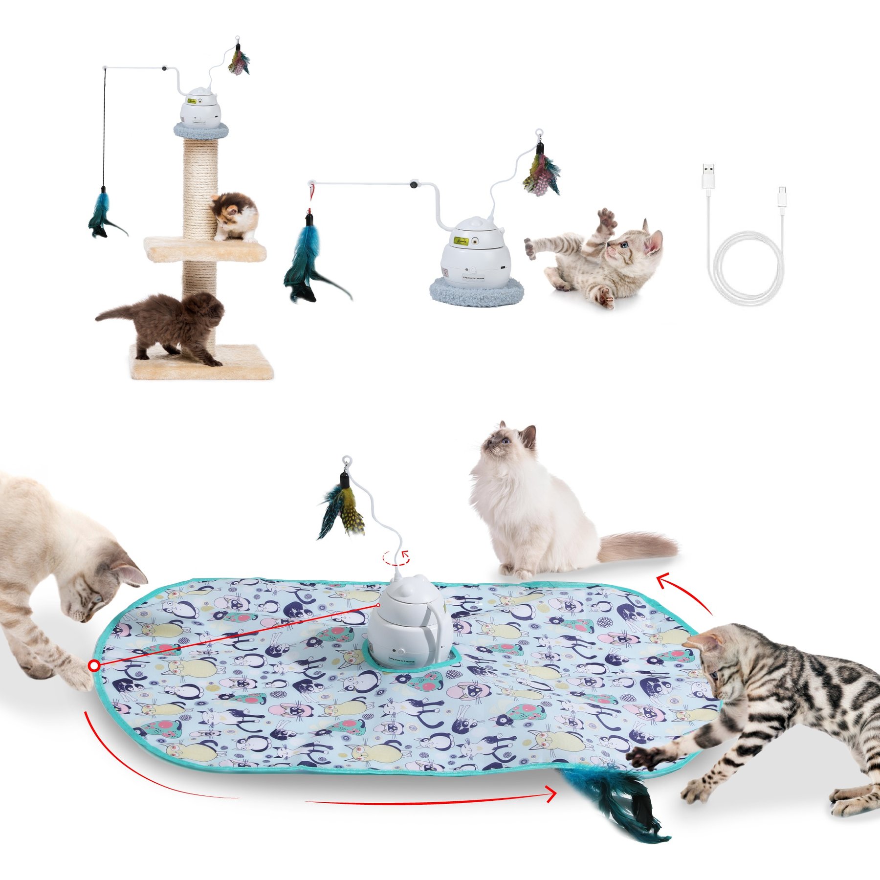 PawsPik Interactive 4-in-1 Laser & Hide & Seek Rechargeable Automatic Cat Exercise Toy