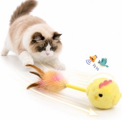 PawsPik Interactive Spinning Feather Chick Electronic Plush Cat Toy, Yellow