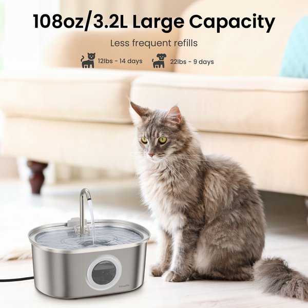 PawsPik SS-01 Stainless Steel Cat Fountain, 108.2-oz