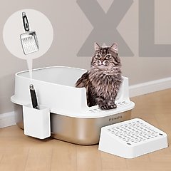 PawsPik Stainless Steel Cat Litter Box & Metal Scooper, X-Large, Cream
