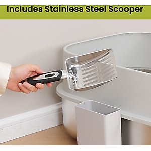 PawsPik Stainless Steel Cat Litter Box & Metal Scooper, X-Large, Light Gray