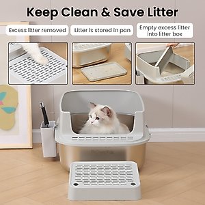 PawsPik Stainless Steel Cat Litter Box & Metal Scooper, X-Large, Light Gray