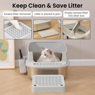 Show full view: PawsPik Stainless Steel Cat Litter Box & Metal Scooper, X-Large, Light Gray slide 5 of 11