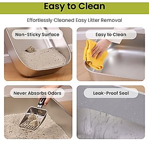 PawsPik Stainless Steel Cat Litter Box & Metal Scooper, X-Large, Light Gray