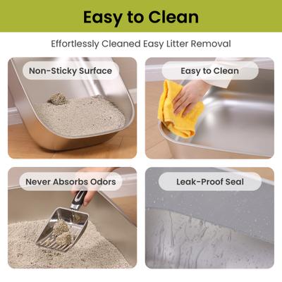 Show full view: PawsPik Stainless Steel Cat Litter Box & Metal Scooper, X-Large, Light Gray slide 4 of 11