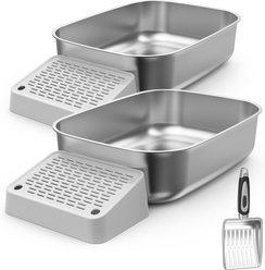 PawsPik Stainless Steel Cat Litter Box with Steps & Metal Scooper, X-Large, 2 pack