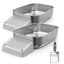 PawsPik Stainless Steel Cat Litter Box with Steps & Metal Scooper, X-Large, 2 pack