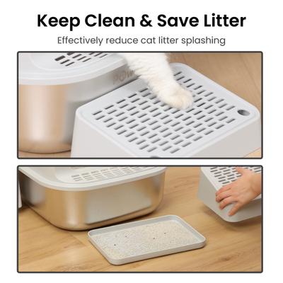 Show full view: PawsPik Stainless Steel Cat Litter Box with Steps & Metal Scooper, X-Large, 2 pack slide 2 of 9