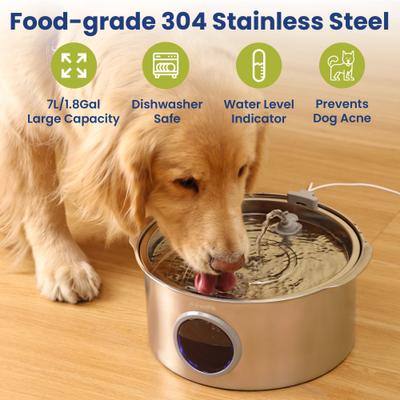 Show full view: PawsPik Ultra-Quiet Stainless Steel Dog Water Fountain, 1.8-gal slide 3 of 12