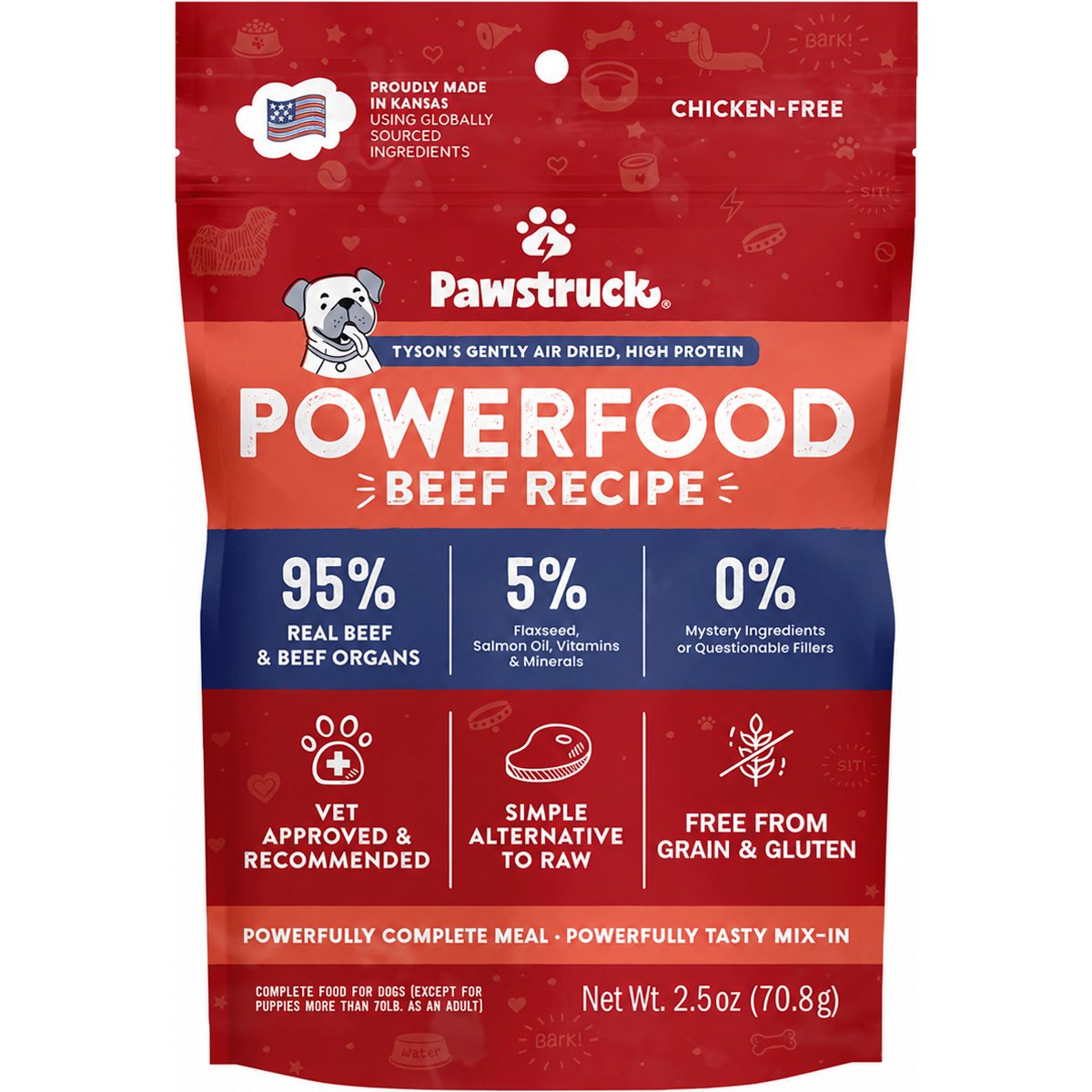 Pawstruck Beef High Protein Grain-Free Air-Dried Dog Food, 2.5-oz bag