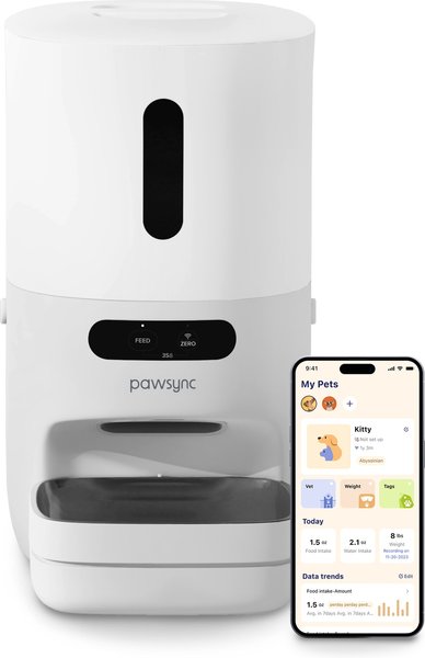 Show full view: Pawsync 3.6 Liter Stainless Steel Bowl Automatic Dog & Cat Smart Feeder, White, Medium slide 1 of 10