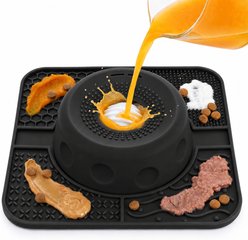 Pawtasy Silicone Dog Bowl Slow Feeder Lick Mat with Rolling Ball, 1-cup, Black