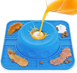 Pawtasy Silicone Dog Bowl Slow Feeder Lick Mat with Rolling Ball, 1-cup, Blue