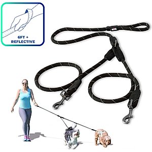 Pawtitas 2 Dog Reflective Rope Dog Leash, Black, Small