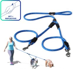 Pawtitas 2 Dog Reflective Rope Dog Leash, Blue, Large