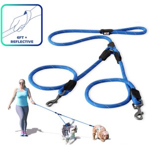 Pawtitas 2 Dog Reflective Rope Dog Leash, Blue, Large