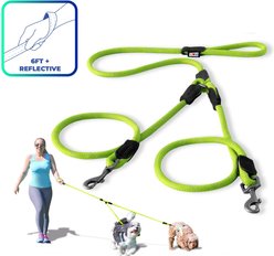 Pawtitas 2 Dog Reflective Rope Dog Leash, Green, Large