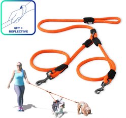 Pawtitas 2 Dog Reflective Rope Dog Leash, Orange, Large