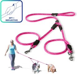 Pawtitas 2 Dog Reflective Rope Dog Leash, Pink, Large