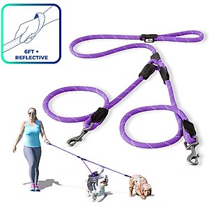 Pawtitas 2 Dog Reflective Rope Dog Leash, Purple, Large
