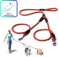 Pawtitas 2 Dog Reflective Rope Dog Leash, Red, Large