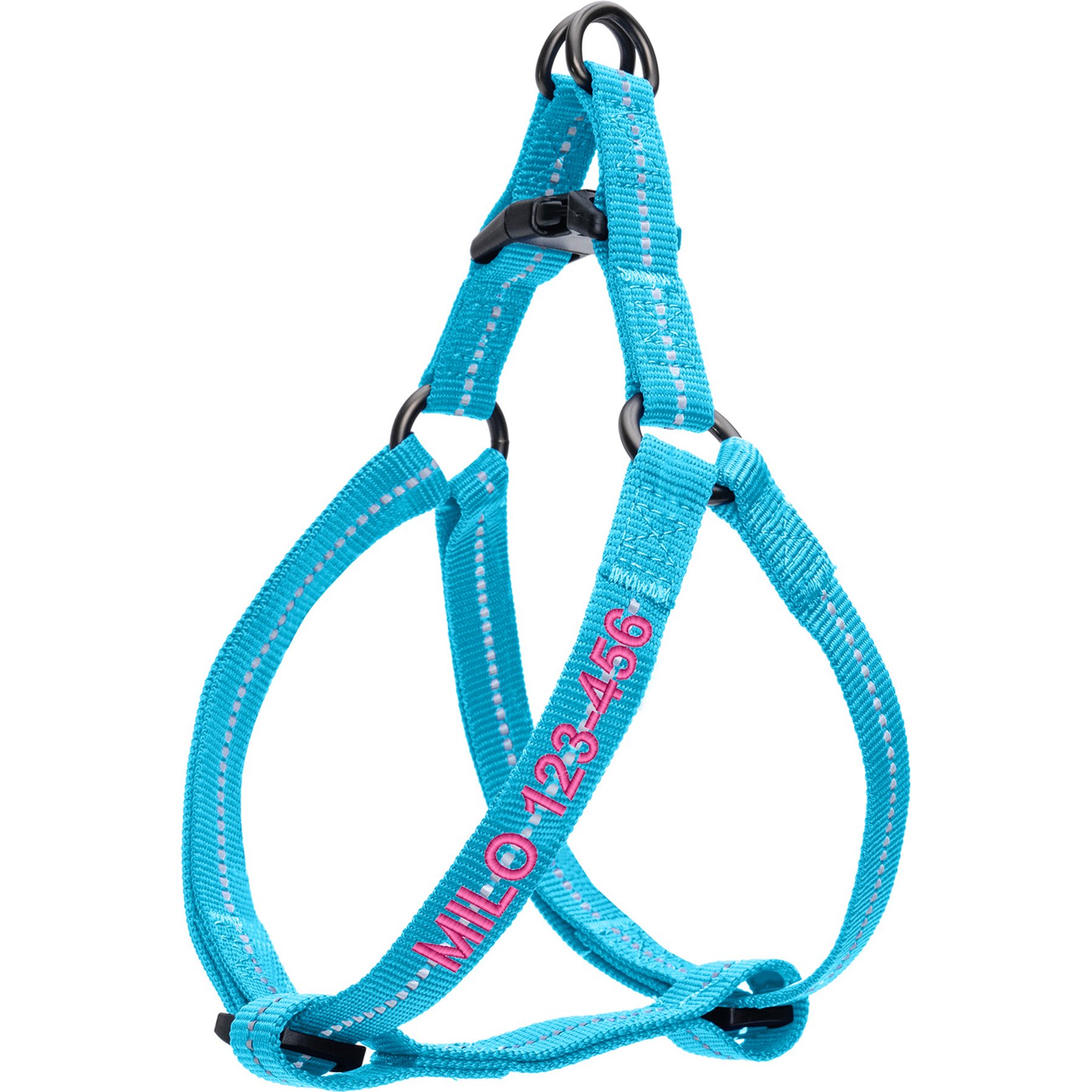 Pawtitas Custom Personalized Recycled Basic Dog Harness, Teal, X-Small: 11 to 15-in chest