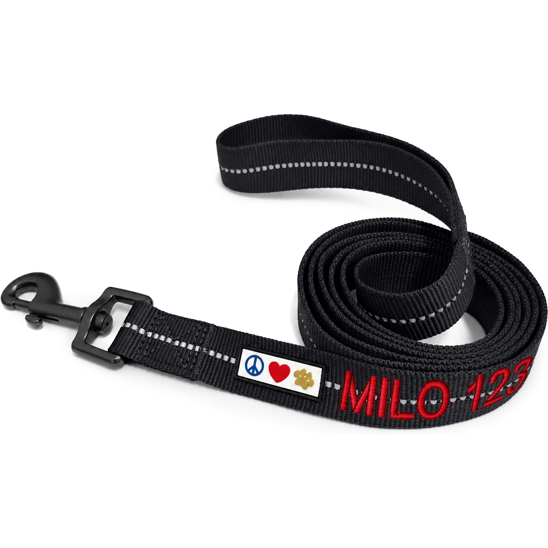 Pawtitas Custom Personalized Recycled Reflective Eco-Friendly Standard Dog Leash, Black, X-Small/Small: 6-ft long, 5/8-in wide