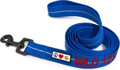 Pawtitas Custom Personalized Recycled Reflective Eco-Friendly Standard Dog Leash, Blue, Medium/Large: 6-ft long, 1-in wide