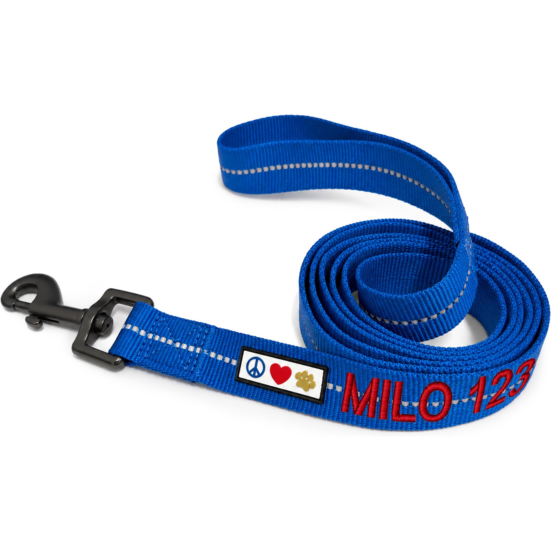 Pawtitas Custom Personalized Recycled Reflective Eco-Friendly Standard Dog Leash, Blue, Medium/Large: 6-ft long, 1-in wide