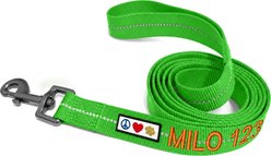 Pawtitas Custom Personalized Recycled Reflective Eco-Friendly Standard Dog Leash, Green, Medium/Large: 6-ft long, 1-in wide