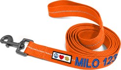 Pawtitas Custom Personalized Recycled Reflective Eco-Friendly Standard Dog Leash, Orange, Medium/Large: 6-ft long, 1-in wide