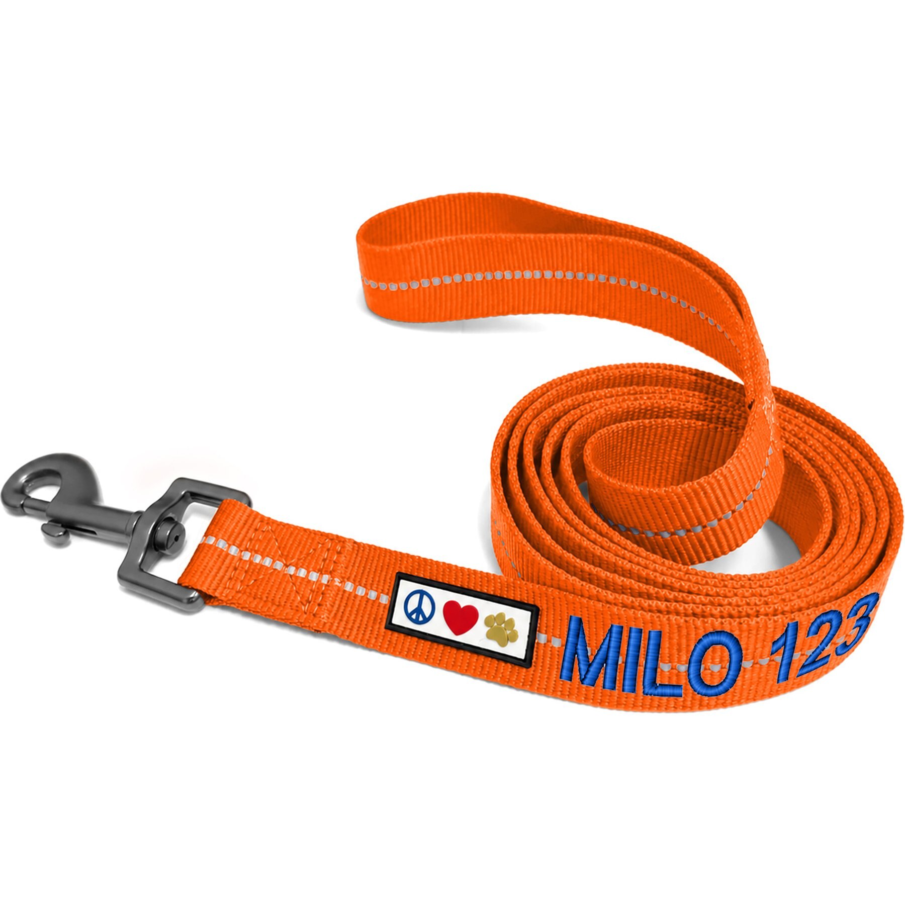 Pawtitas Custom Personalized Recycled Reflective Eco-Friendly Standard Dog Leash, Orange, X-Small/Small: 6-ft long, 5/8-in wide