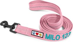 Pawtitas Custom Personalized Recycled Reflective Eco-Friendly Standard Dog Leash, Pink, X-Small/Small: 6-ft long, 5/8-in wide