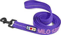 Pawtitas Custom Personalized Recycled Reflective Eco-Friendly Standard Dog Leash, Purple, X-Small/Small: 6-ft long, 5/8-in wide
