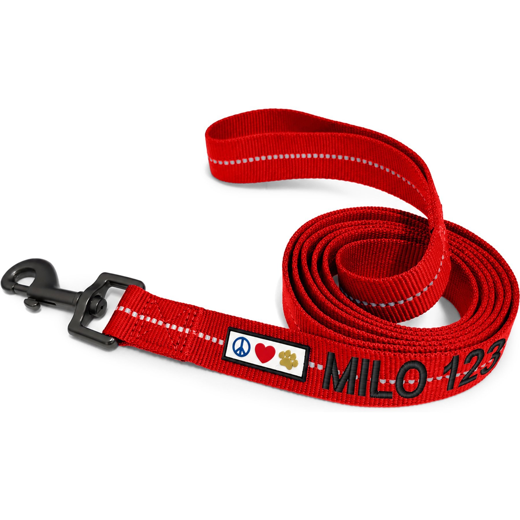 Pawtitas Custom Personalized Recycled Reflective Eco-Friendly Standard Dog Leash, Red, X-Small/Small: 6-ft long, 5/8-in wide