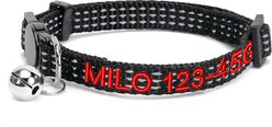 Pawtitas Custom Personalized Reflective Breakaway Cat Collar, 7 to 11-in neck, 3/8-in wide, Black