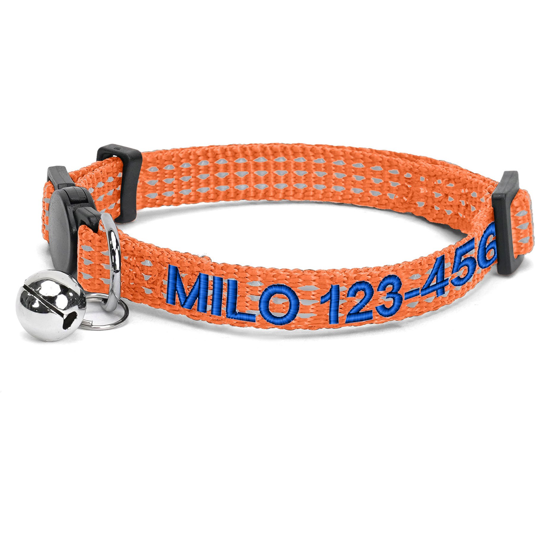 Pawtitas Custom Personalized Reflective Breakaway Cat Collar, 7 to 11-in neck, 3/8-in wide, Orange