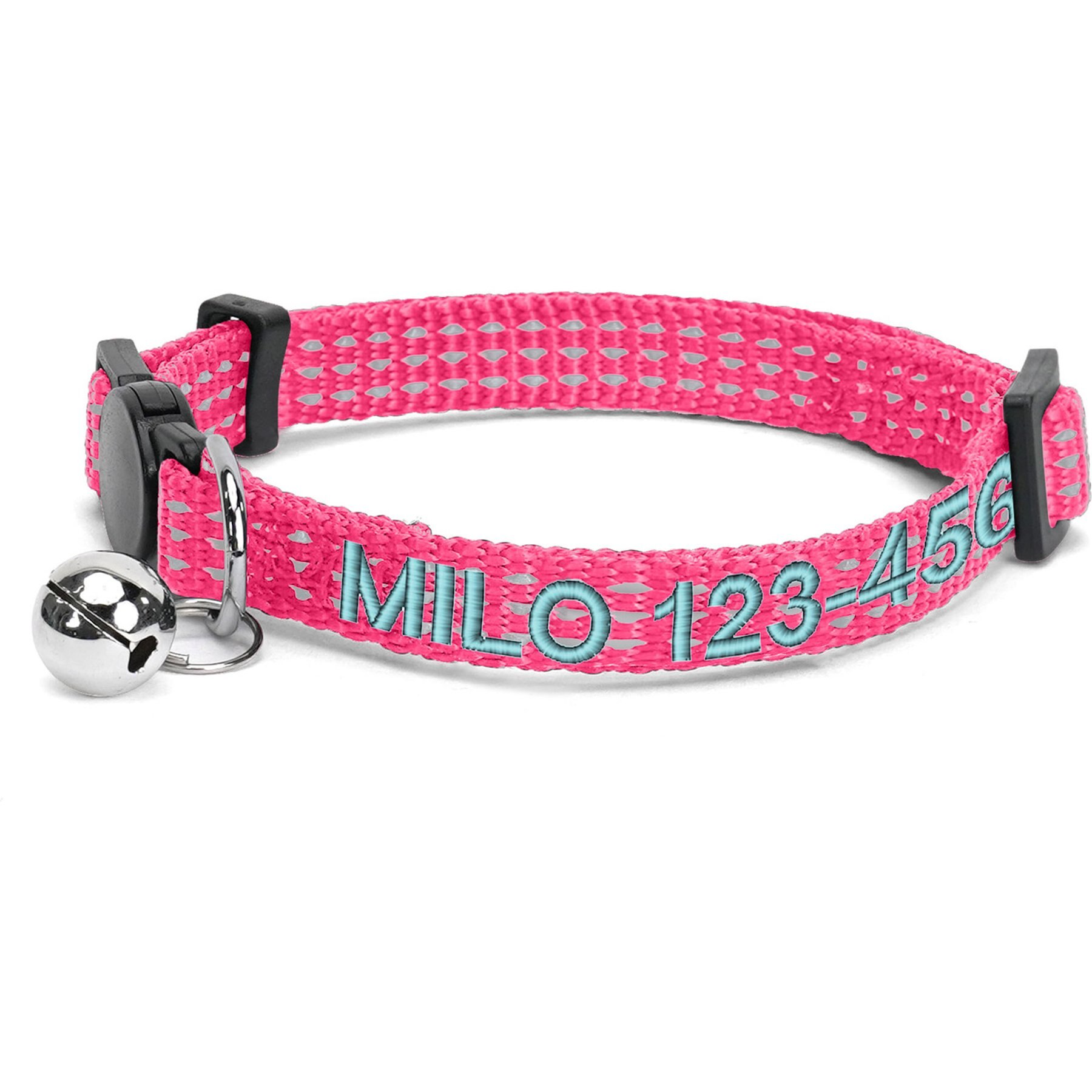 Pawtitas Custom Personalized Reflective Breakaway Cat Collar, 7 to 11-in neck, 3/8-in wide, Pink