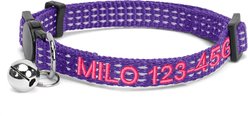 Pawtitas Custom Personalized Reflective Breakaway Cat Collar, 7 to 11-in neck, 3/8-in wide, Purple slide 1 of 7