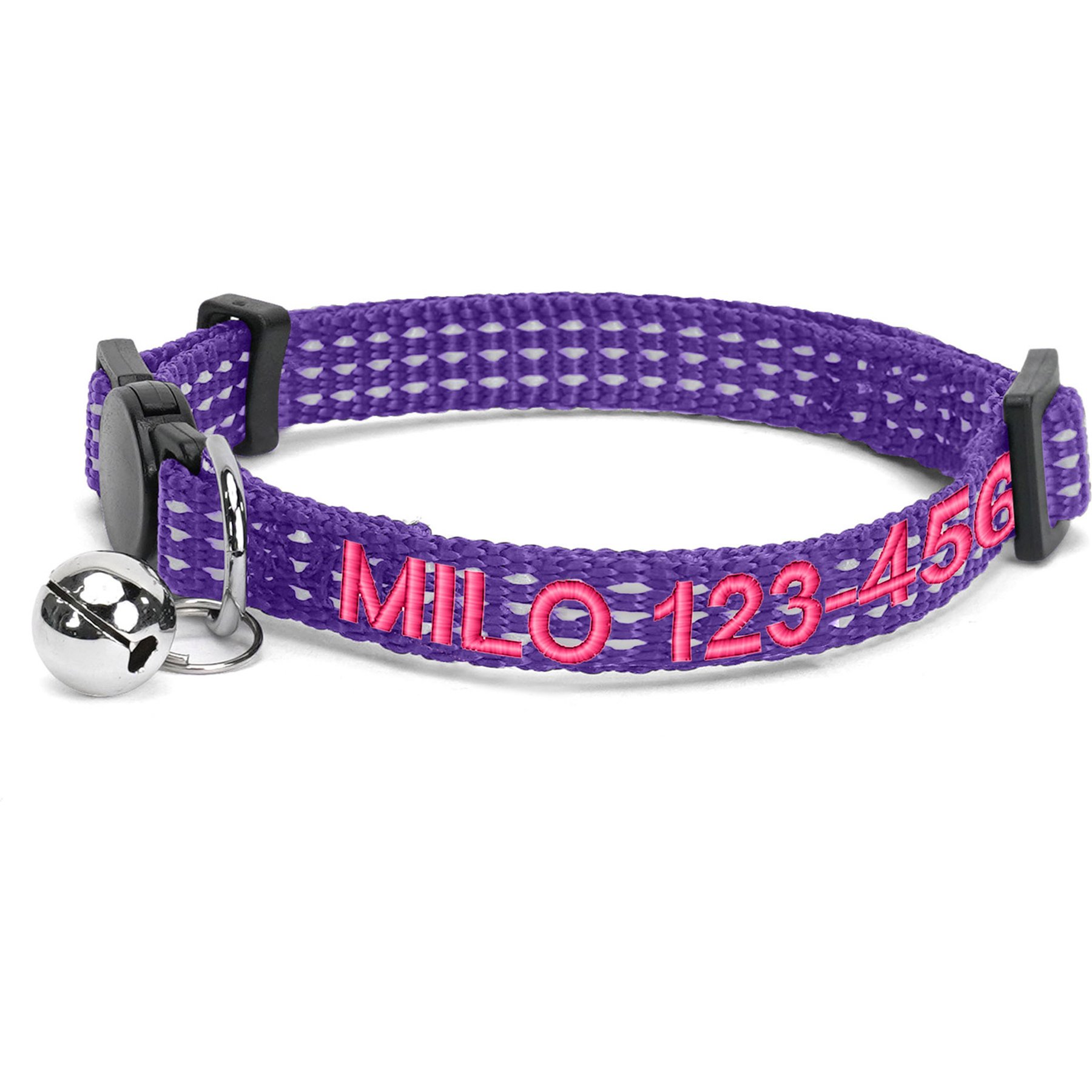 Pawtitas Custom Personalized Reflective Breakaway Cat Collar, 7 to 11-in neck, 3/8-in wide, Purple
