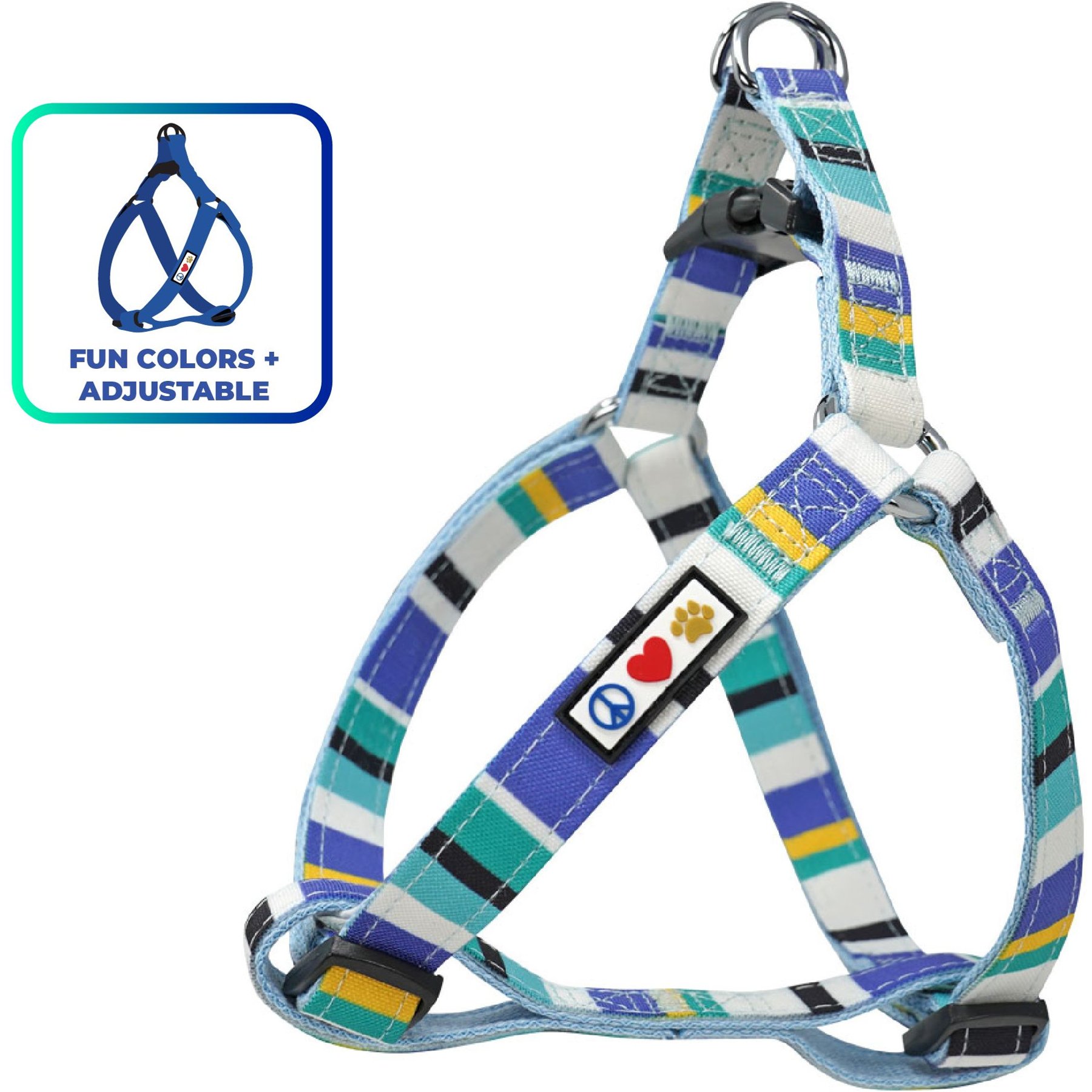 Pawtitas Dog Harness, Blue / Teal / Yellow, Small