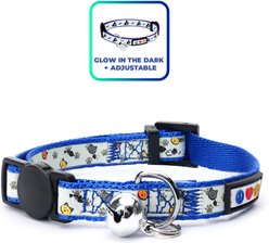 Pawtitas Glow in the Dark Nylon Breakaway Cat Collar with Bell, Blue, 7 to 11-in neck, 3/8-in wide