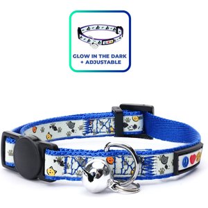 Pawtitas Glow in the Dark Nylon Breakaway Cat Collar with Bell, Blue, 7 to 11-in neck, 3/8-in wide