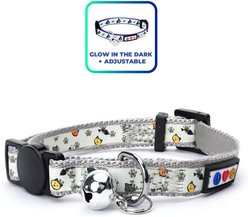 Pawtitas Glow in the Dark Nylon Breakaway Cat Collar with Bell, Grey, 7 to 11-in neck, 3/8-in wide